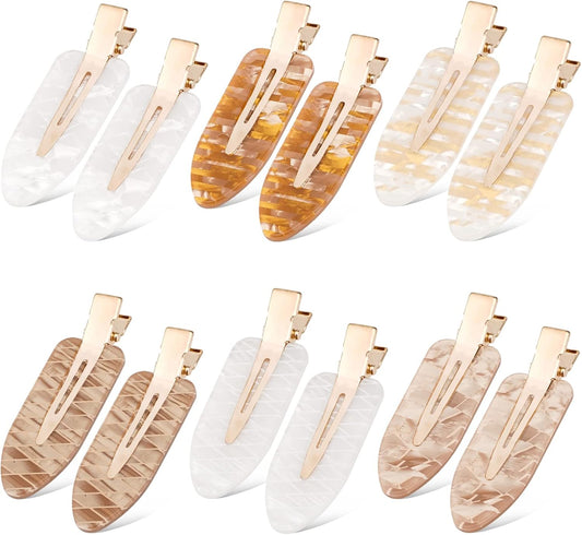 Leezmark 12 Pcs No Crease Hair Clips for Styling, White Gold Hair Accessories Makeup, No Bend Creaseless Flat Clips for Salon Styling, Women Girls