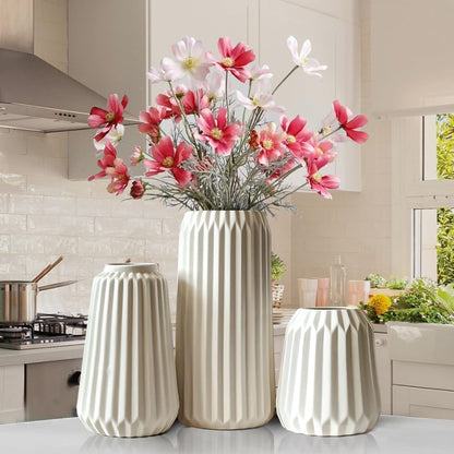 Deco Vases - Set of 3 White Ceramic Vases for the Modern Home, Opaque Deco Vases for Pampas Grass, Deco Vase Aesthetic Neutral Boho Scandinavian Flower Vases Decoration