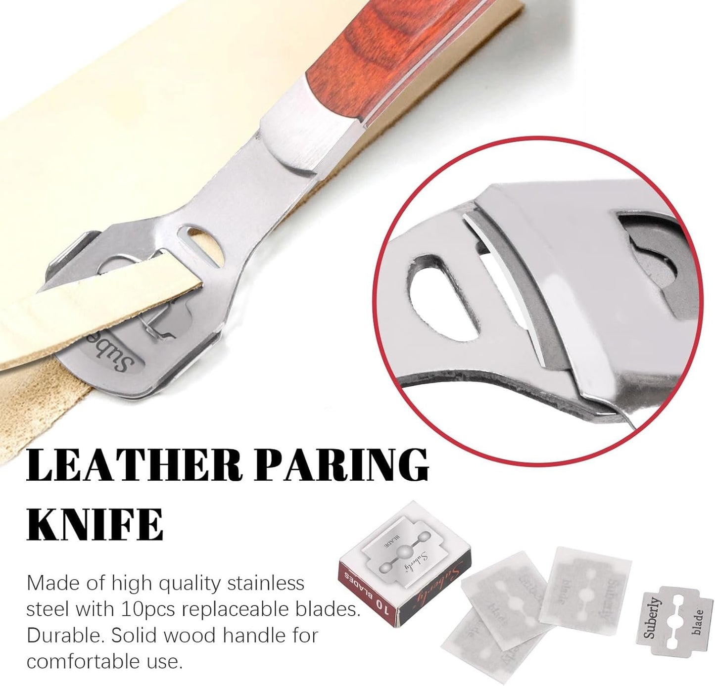 Hilitchi 22Pcs Metal Leather Skiver and Safety Beveler Set, Leather Working Tool, DIY Cutting Tool Kit, Replaceable Skiver Blade, Leather Burnishing Gum, Ruler, Leather Knives for DIY Leather Making