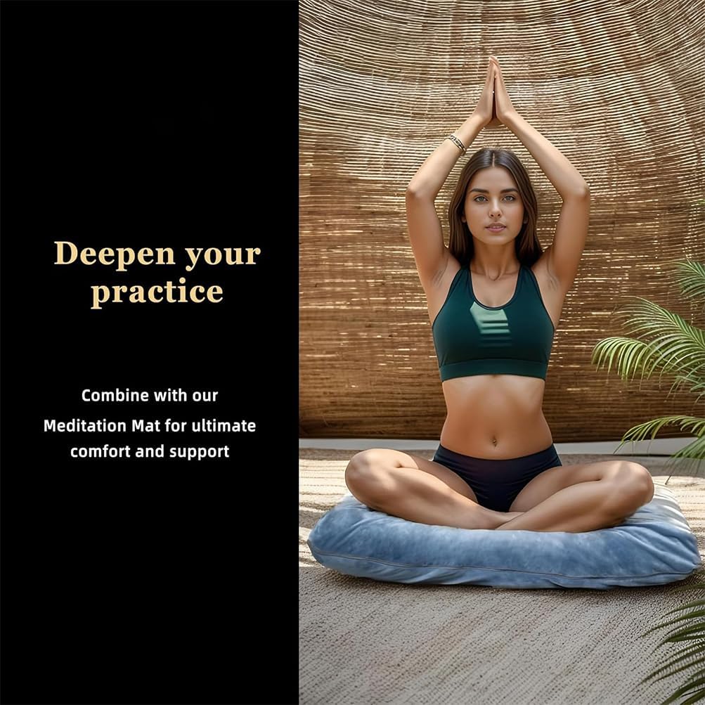 HPAMR zafu and zabuton Meditation Cushion Mat Set Large Zabuton Floor Pillow & Round Zafu Bolster with Washable Natural Cotton Covers, Premium Yoga Buckwheat Fill Bolster Yoga Mat for Perfect Sitting