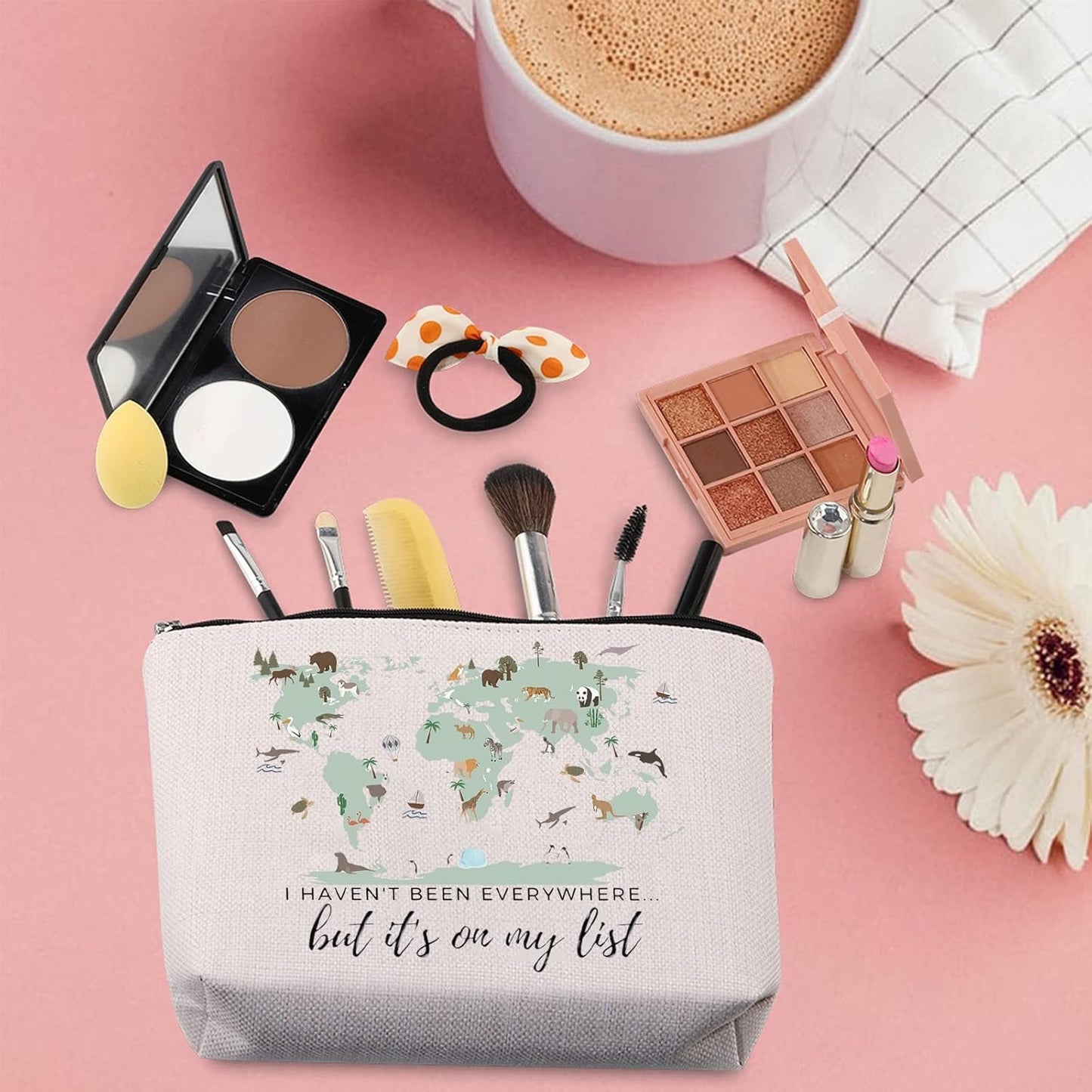 TSOTMO Travel Bag Traveler Gift Travel Cosmetic Bag Travel Accessories Toiletry Bag for Women World Travel Gift (C.ON My List)
