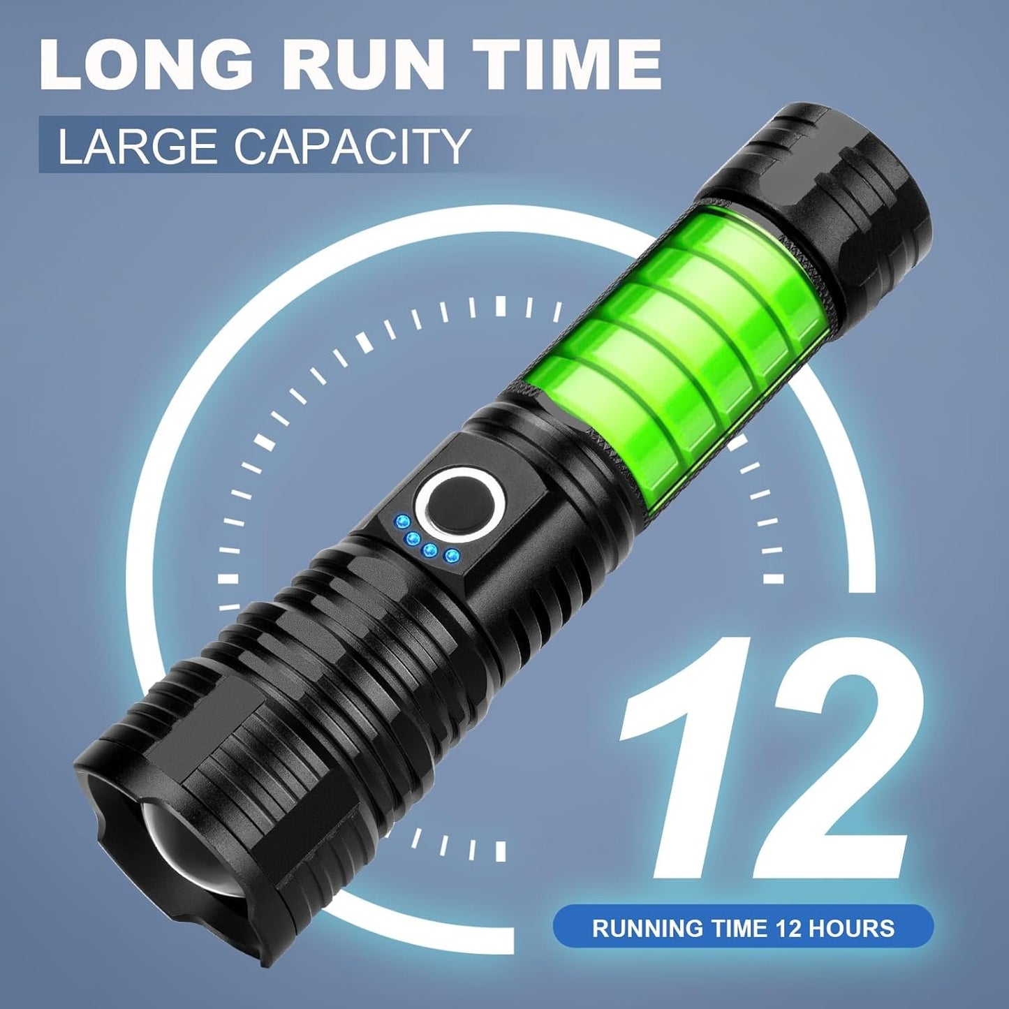 Rechargeable Flashlight, Bright Tactical Flashlight with 5 Modes, Irradiation Range up to 3280FEET Can Run Up to 12 Hours, Waterproof IP6 Suitable for Emergencies Bad Weather, Hiking