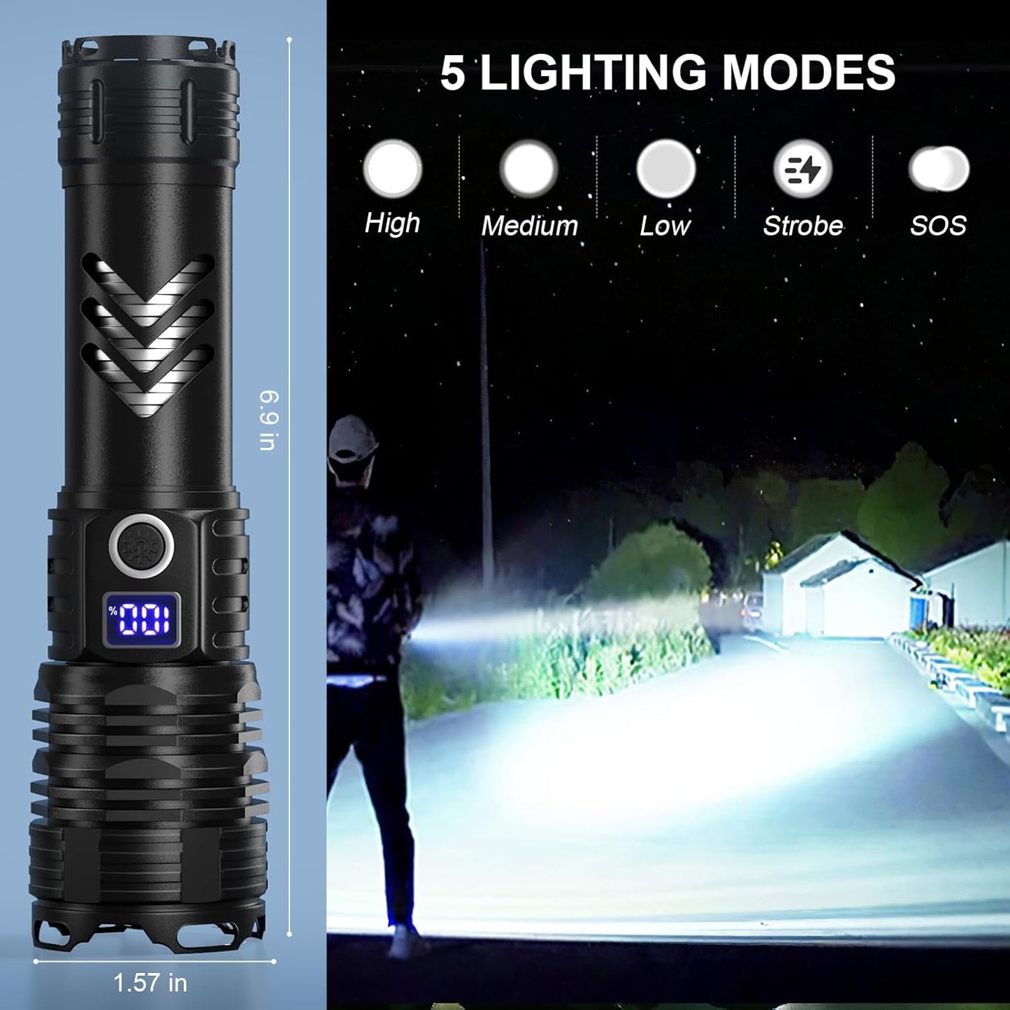 taoquwe Flashlights High Lumens LED Rechargeable, 990000 Lumen Super Bright Flashlight High Power USB Flash Light,Waterproof Handheld LED Flashlight for Camping Hiking
