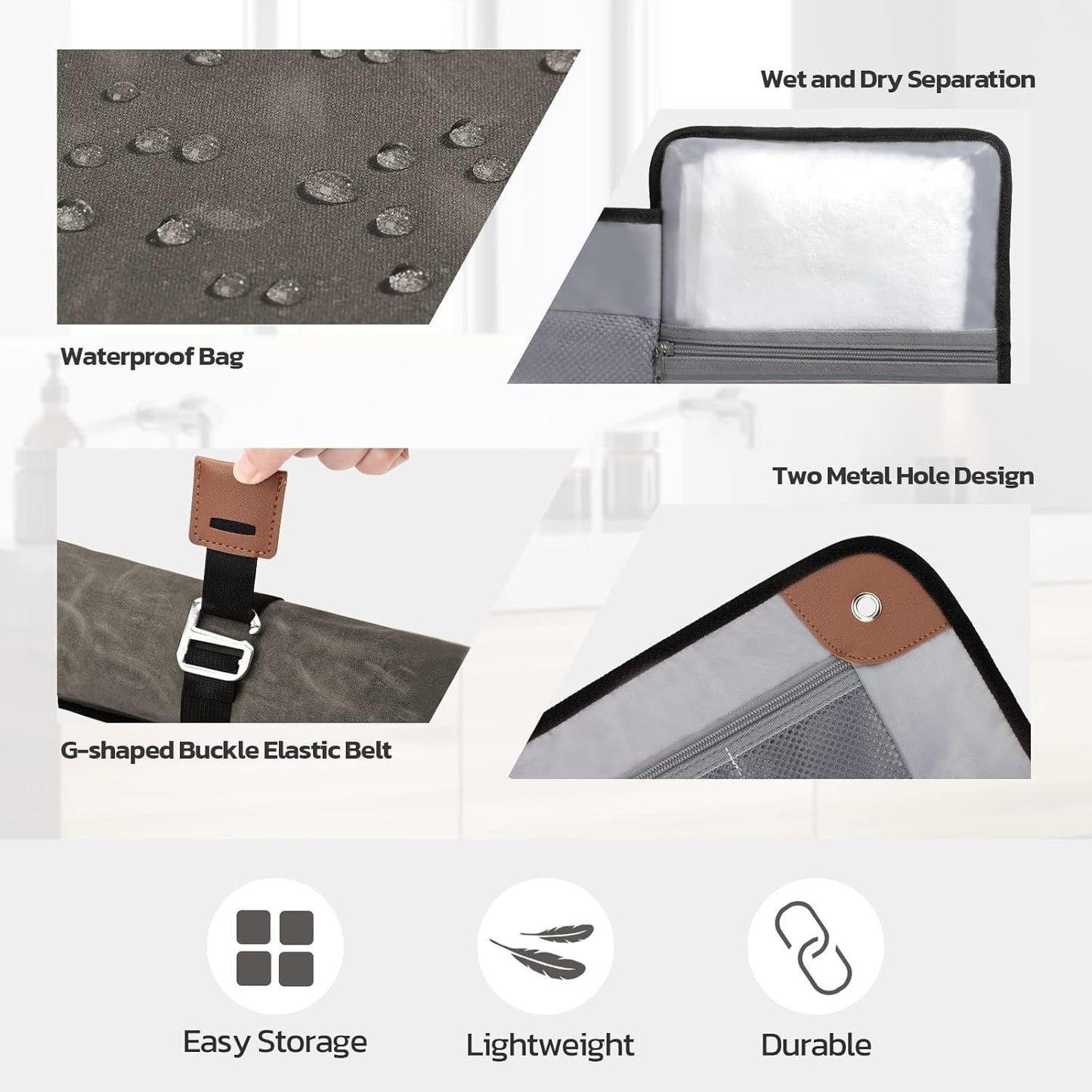 Travel Essentials, Toiletry Bag for Men, Compact Bathroom Roll Organizer for Hygiene, Toiletry kit, Travel Gifts for Gym Camping Hiking Travel Sports, Dark Grey(Waxed Canvas), Small, Minimalist
