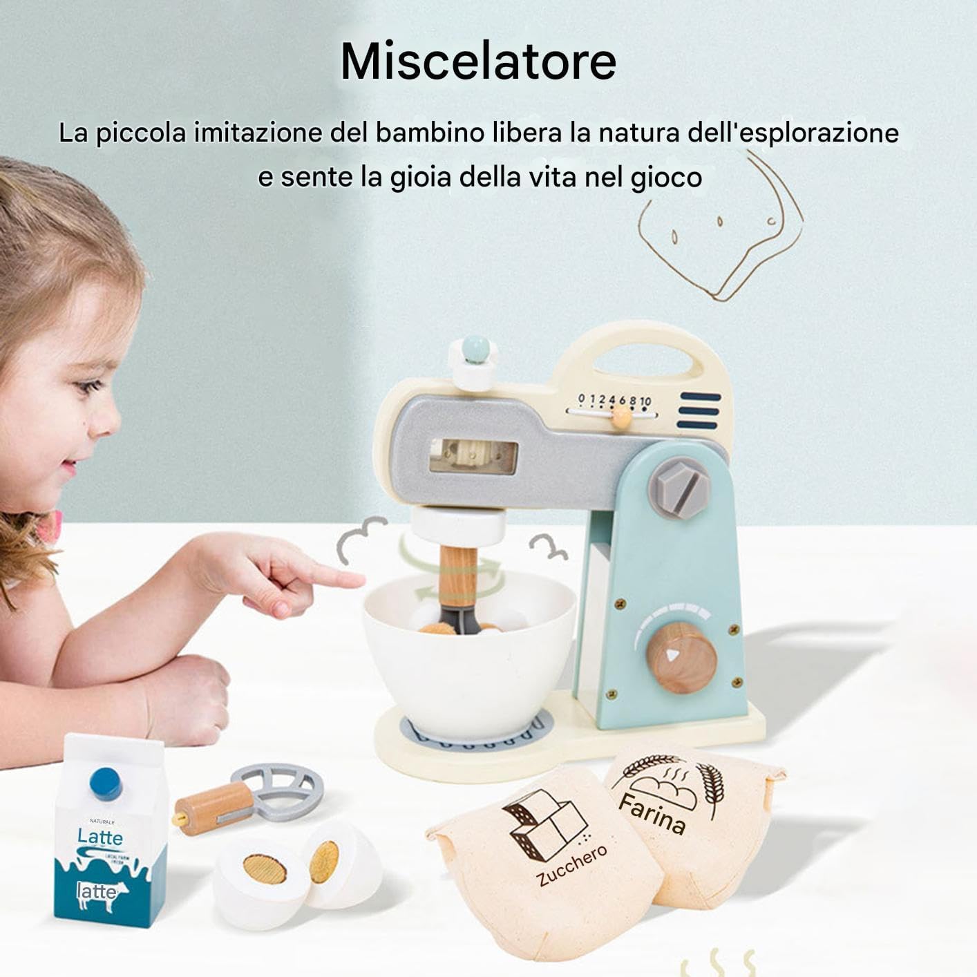 Jvjggag Blender Toy, Food Mixer Accessories, Realistic Action Wooden Kitchen Playset Equipment Pretend Play Toys for Children Girls Boys Baby Kids Aged 3-5