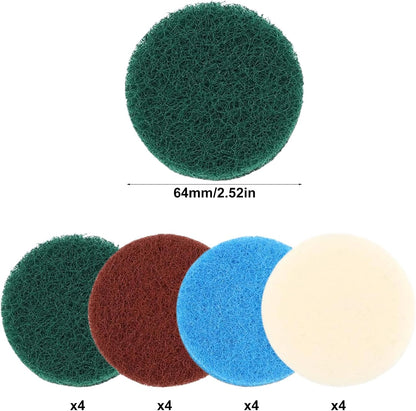 16PCS Cleaning Brush Attachments, Universal Brush Set, Scouring Pads Cleaning Kit for Bathroom and Kitchen,4 Kitchen Pads, 4 Foam Pads, 4 Microfibre Pads, 4 High Performance