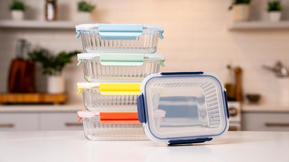 Ceywa 5-Pack 36 oz Sculpted Glass Food Storage Containers with Lids - Borosilicate Glass Meal Prep Container - Airtight, Leak-Proof Food Prep Containers, Microwave, Freezer, Oven Safe & BPA Free