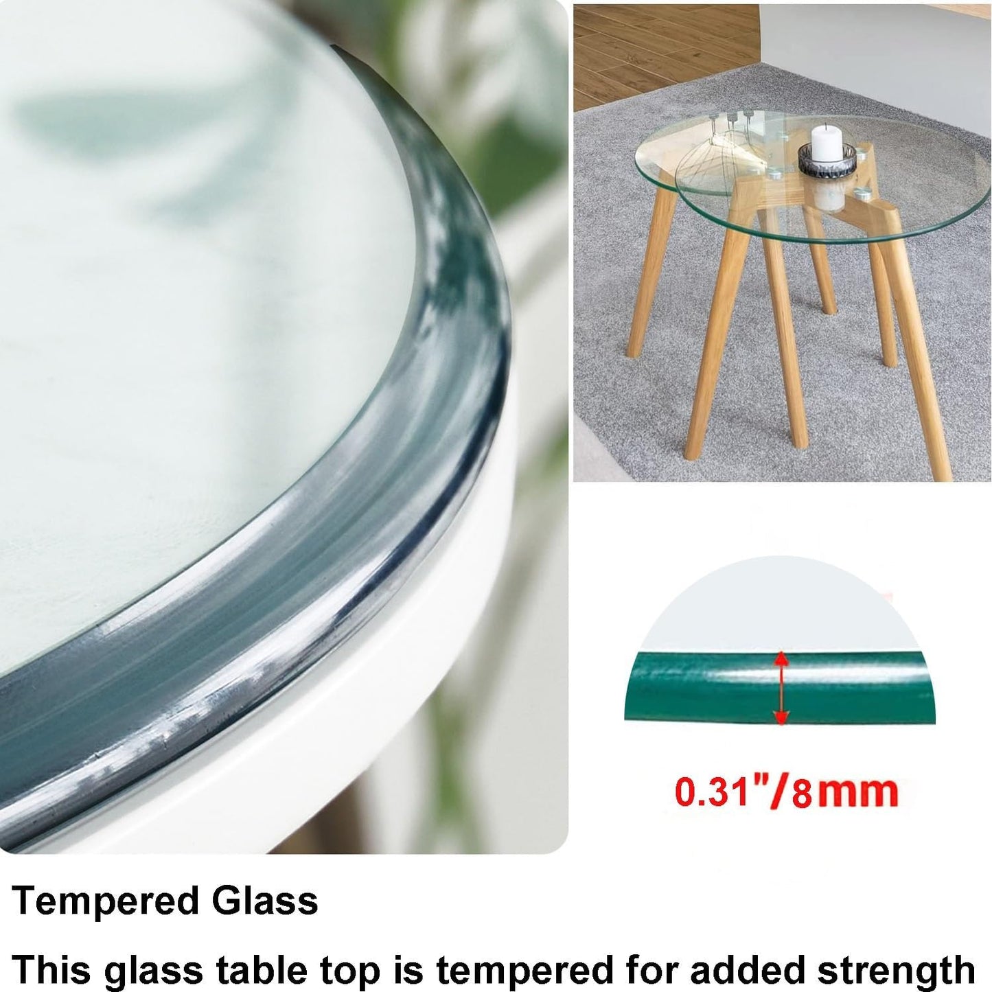 Custom Glass Tabletop, Round Tempered Glass Dining Table Surface Replacement, 38 cm, 50 cm, 75 cm, 88 cm, 100 cm, Perfect for Dining Room Tables