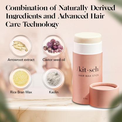 Kitsch Hair Wax Stick for Women & Men - Hair Slick Back Stick, Anti-Frizz and Fly Away Hair Tamer, No Residue Hair Finishing Stick for Flyaways, All Day Hold Styling Product for Smoothing Hair Strands