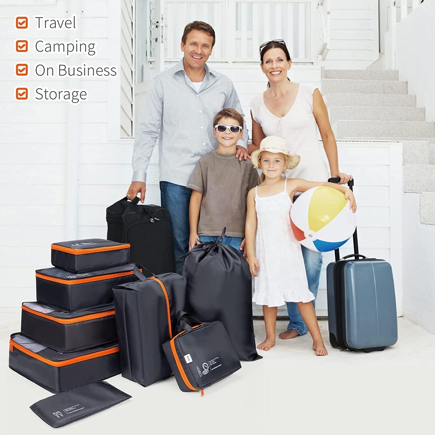 DIMJ Travel Suitcase Organizer, Travel Set Useful Accessories Organizer for Suitcases Travel Kit, Dark Black-(Classic)