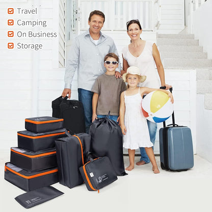 DIMJ Travel Suitcase Organizer, Travel Set Useful Accessories Organizer for Suitcases Travel Kit, Dark Black-(Classic)