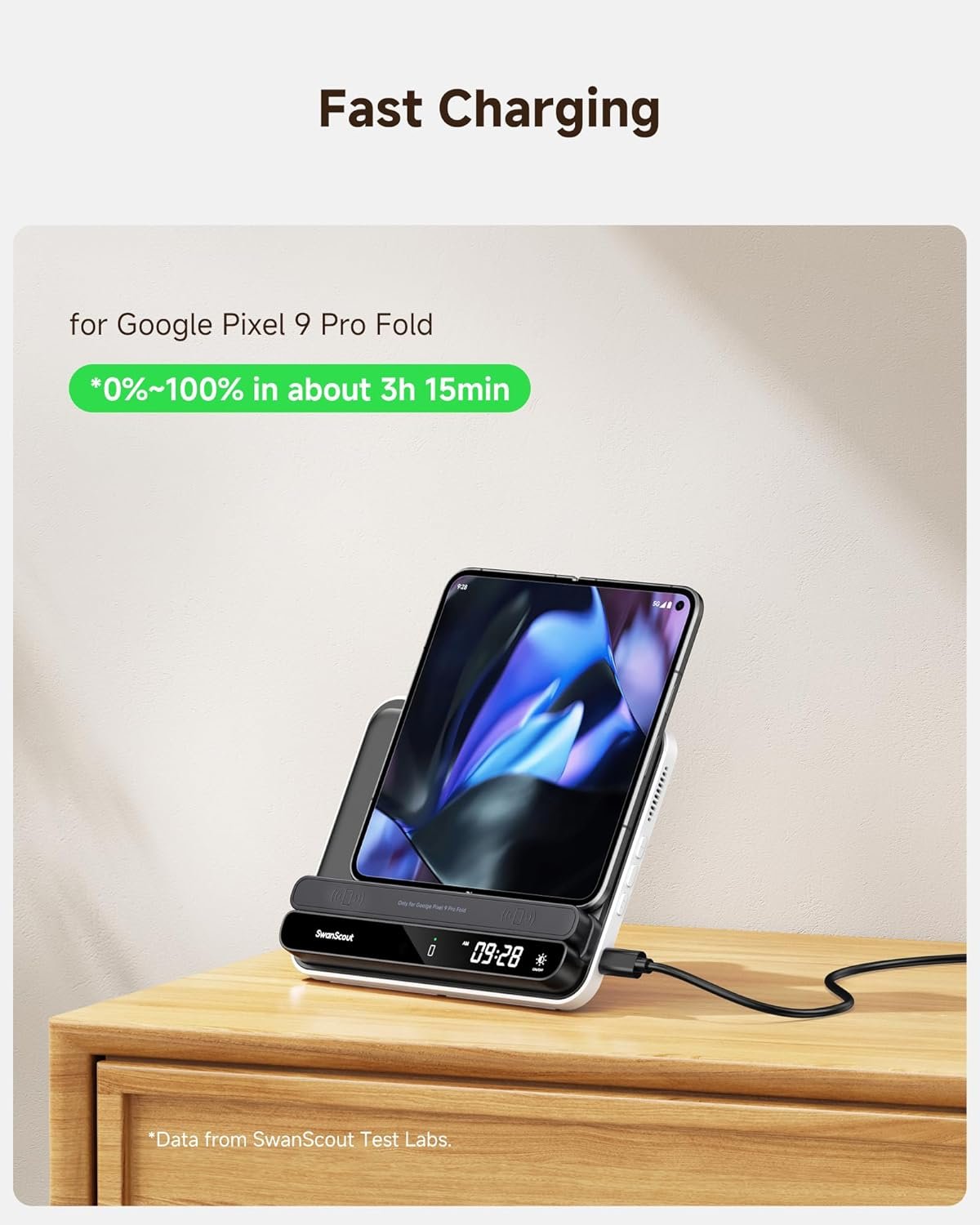 SwanScout Charging Station for Pixel 9 Pro Fold/Pixel Fold/9 Pro/8/7, Wireless Charger for Pixel Watch 3/2/Fitbit Versa 4/3/Sense 2(Not for Pixel Watch 1), for Pixel Buds Pro 2, SwanScout 710FG2
