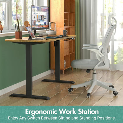 Ufurniture Electric Standing Desk, 72-115cm Height Adjustable Electric Computer Workstation with Smart Memory Lifting Base Sturdy Motor Sit Stand Up Table, Black Frame/Rustic Brown Desktop, 140x60cm