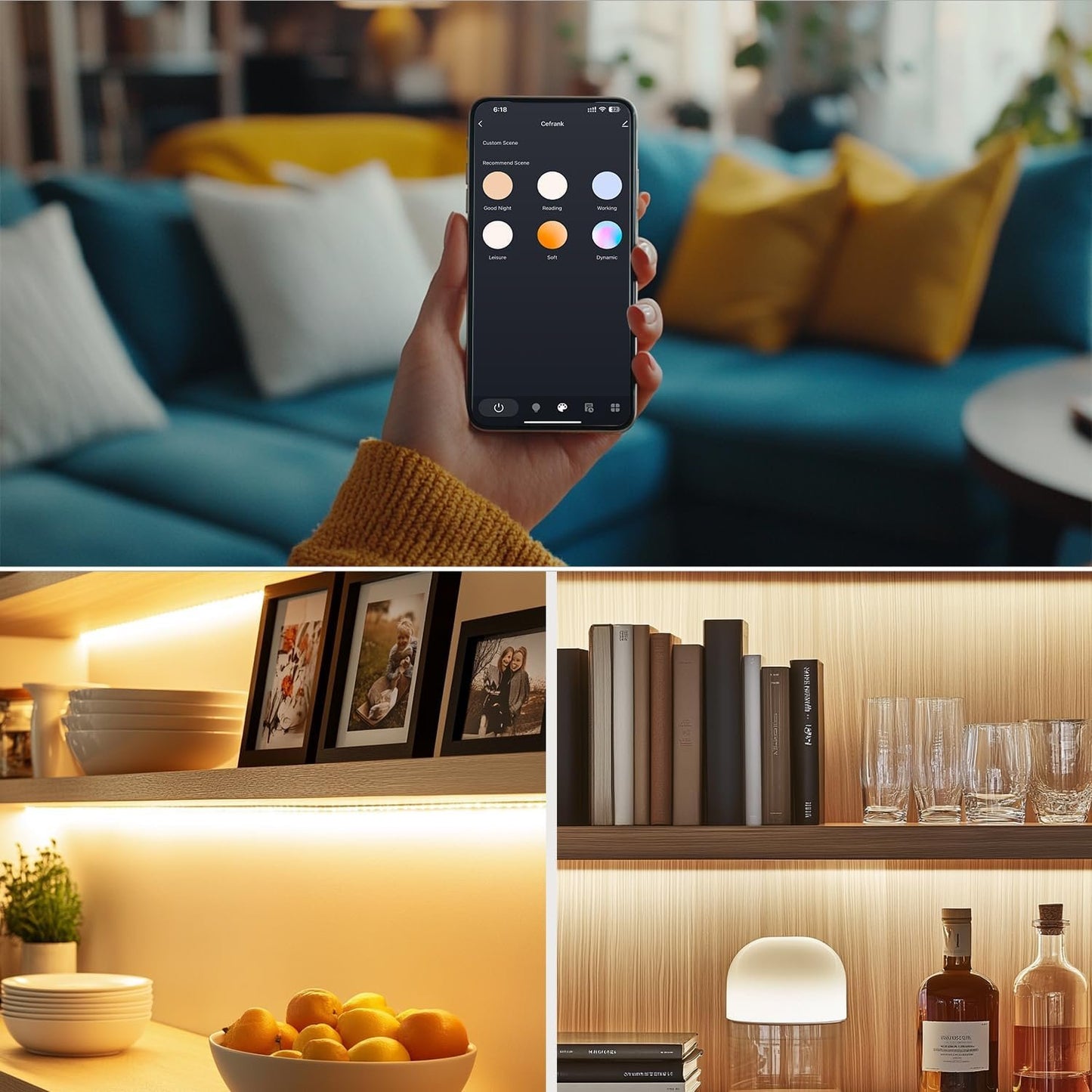 Cefrank Smart Under Cabinet Lighting | Alexa & Google Assistant Compatible | Dimmable 2700-6000K Color Temp Adjustable | Energy-Efficient V-Shape 4pcs 30cm LED Light Bars