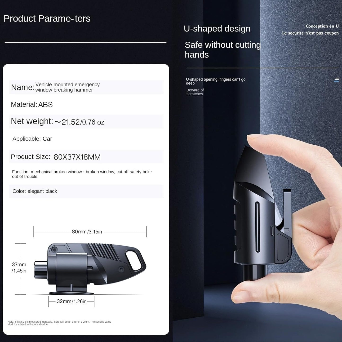 Window Breaker Seatbelt Cutter Hammerdex Emergency Car Escape Survival Stuff Tool Tools Gadgets Safety Kit, Black