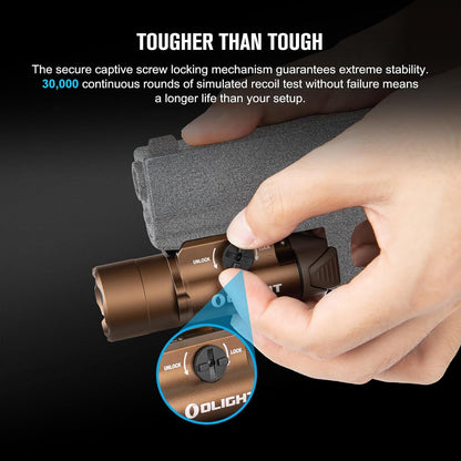 OLIGHT PL Turbo 800 Lumens Rail-Mounted Tactical Light, 515 Meters Long-Range Distance Flashlight with Strobe Function and Rail Locating Keys, Compatible with 1913 Picatinny or GL Rail (Desert Tan)