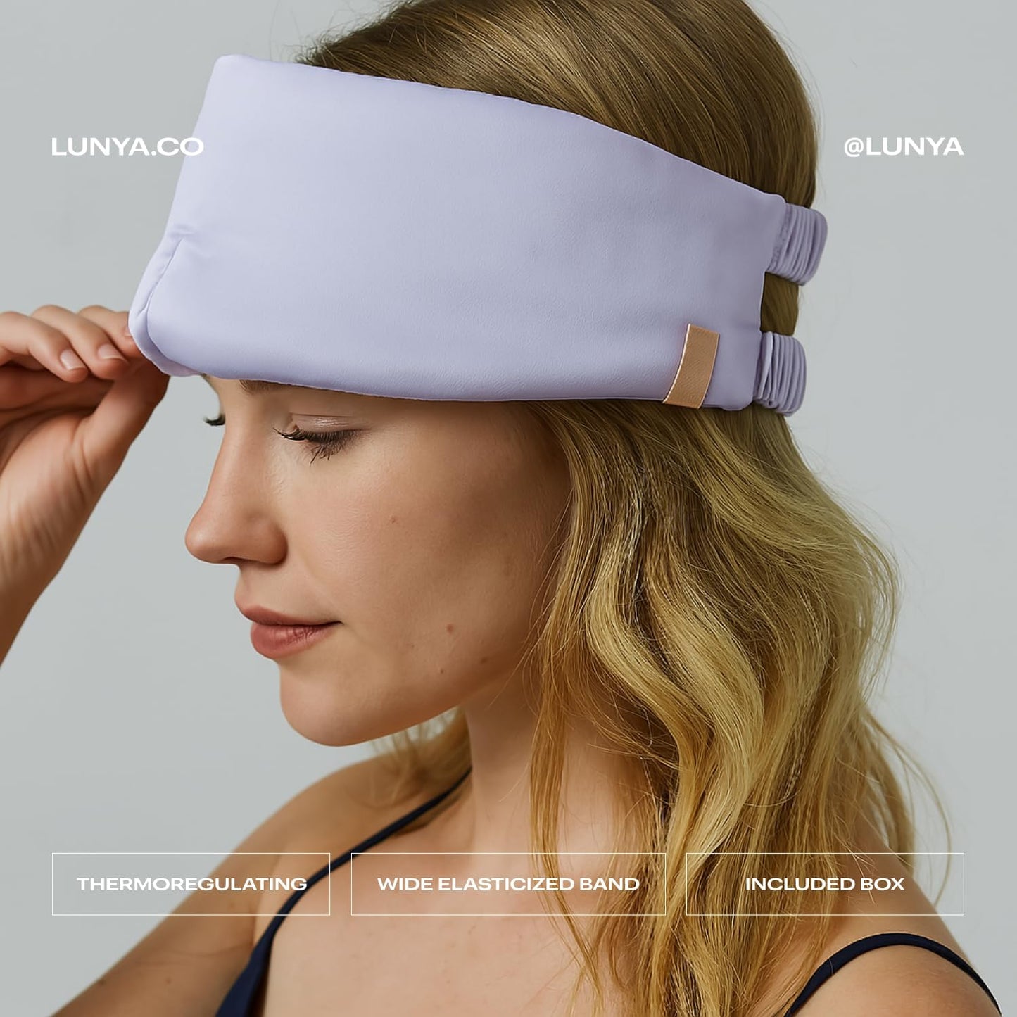Lunya Sleep Mask with Box - Washable Silk Sleeping Mask and Headband for Beauty Routines - Thermoregulating Comfort - Periwinkle Eve - Small