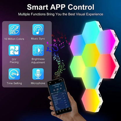 UanTii Smart Hexagonal Lamp,Bluetooth RGBIC LED Panel Light Smart Night Light Gaming Light with Bluetooth App Control (6)