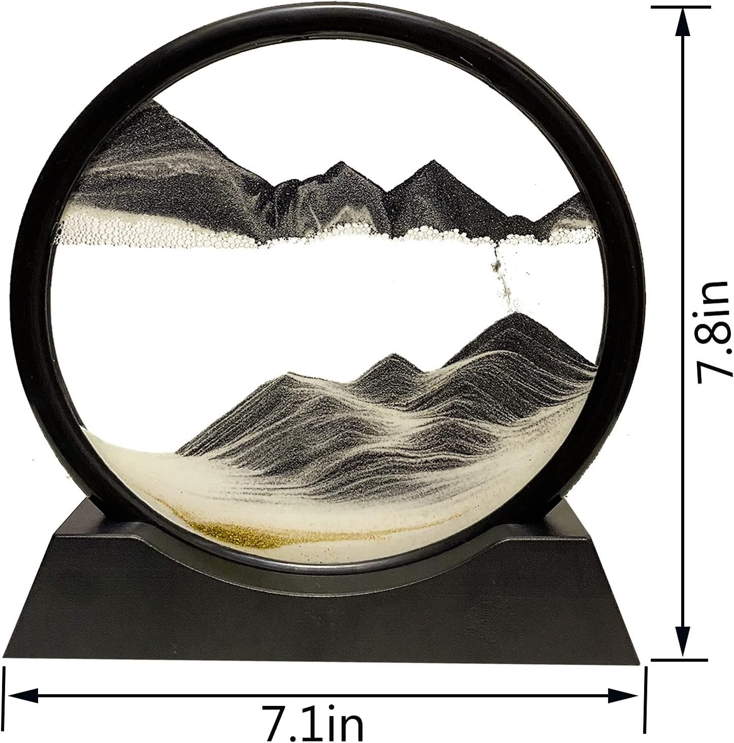 Sand Painting Flowing Deco- Round Hourglass Painting 3D Flow Frame Sand Moving Image, Dynamic Landscape Art Decoration Gift for Home Office (Black, 7 Inches)