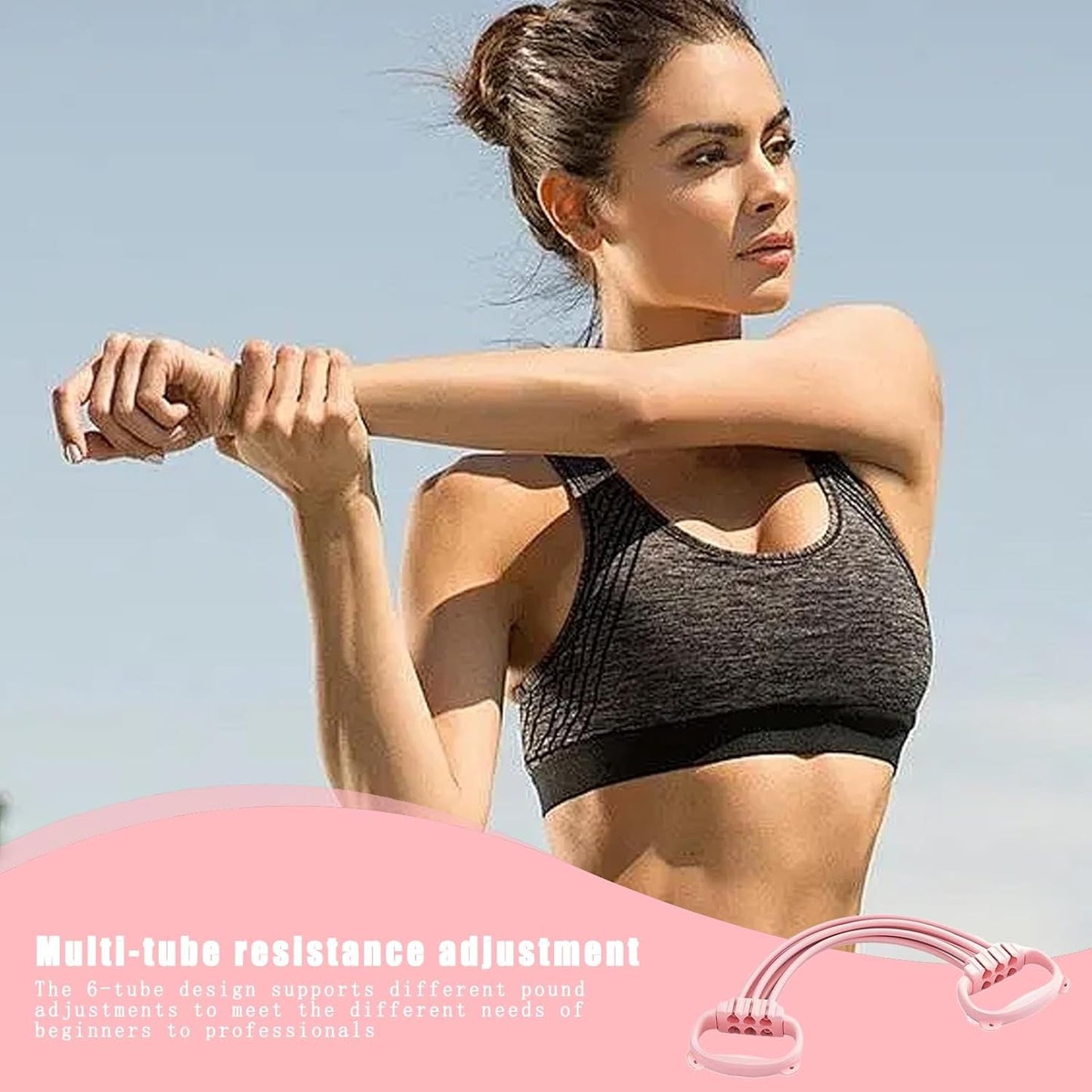 Chest Exerciser, 6-Tube Spring Resistance Arm Trainer, Versatile Fitness Tensioner, Secure Grip Strength Equipment, Upper Body Workout Gear for Men Women Training