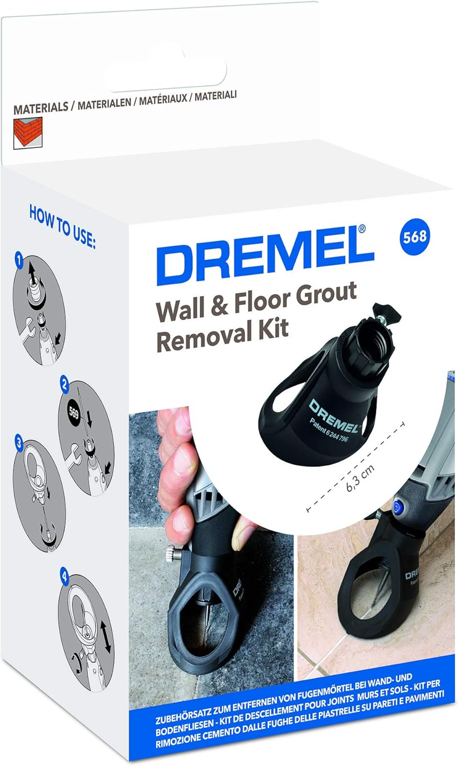 Dremel 568 - Kit para Quitar Lechada en Paredes y Suelos, Complemento Herramienta Rotativa, Profundidad de Trabajo 7.5 mm