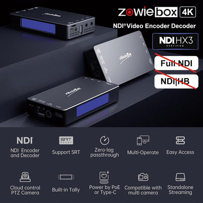 4K HDMI Video Encoder/Decoder, ZowieBox, Native NDI HX3 (Certified) Converter/Player, UVC to HDMI, Pass-Through Video Capture Recorder, SRT/RTMP(S)/RTSP, Live Streaming to YouTube