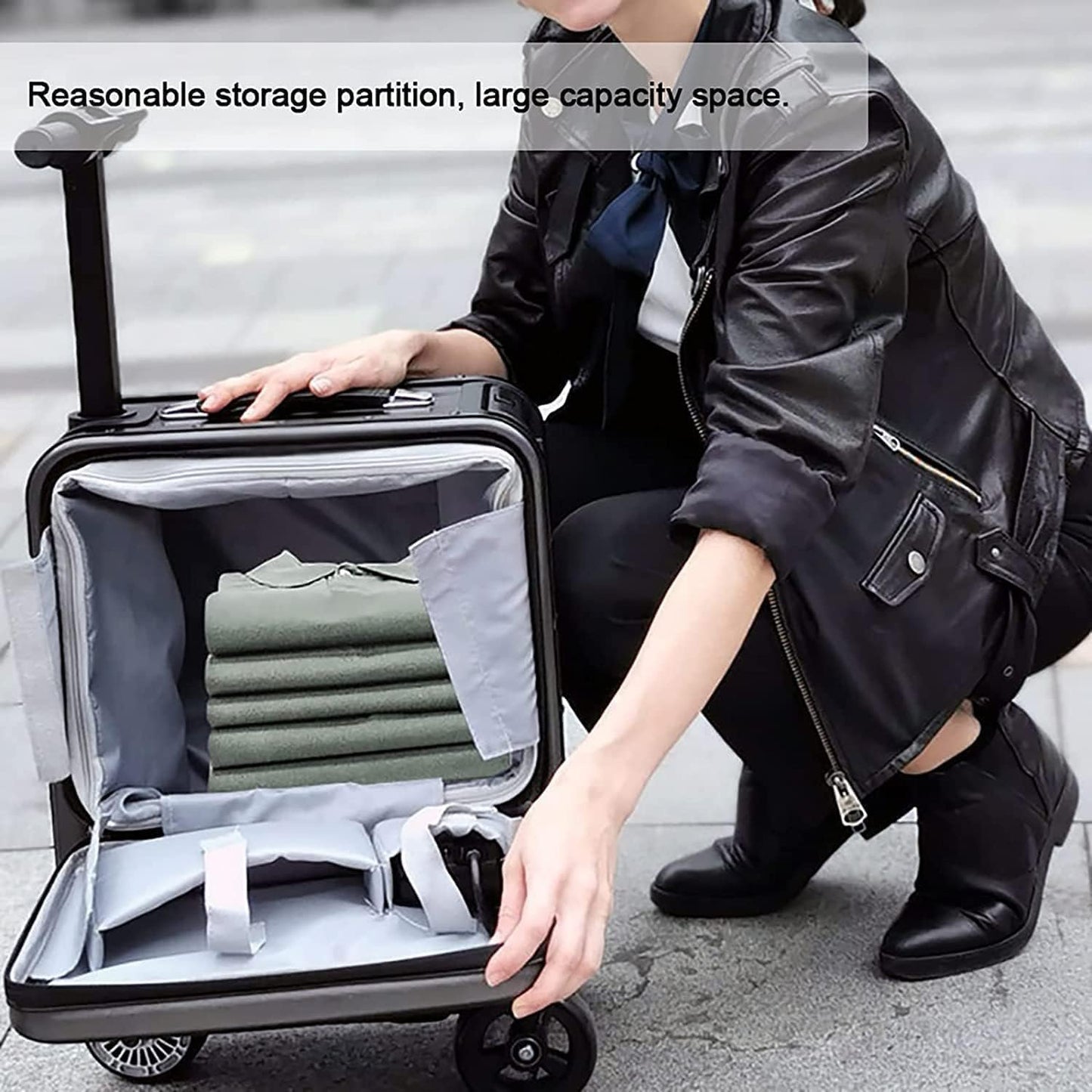 Carry On Luggage Electric Bicycle Luggage 20/24 Inch Luggage Security Anti-Theft Suitcase Smart Riding Boarding Large-Capacity Travel Luggage Lightweight