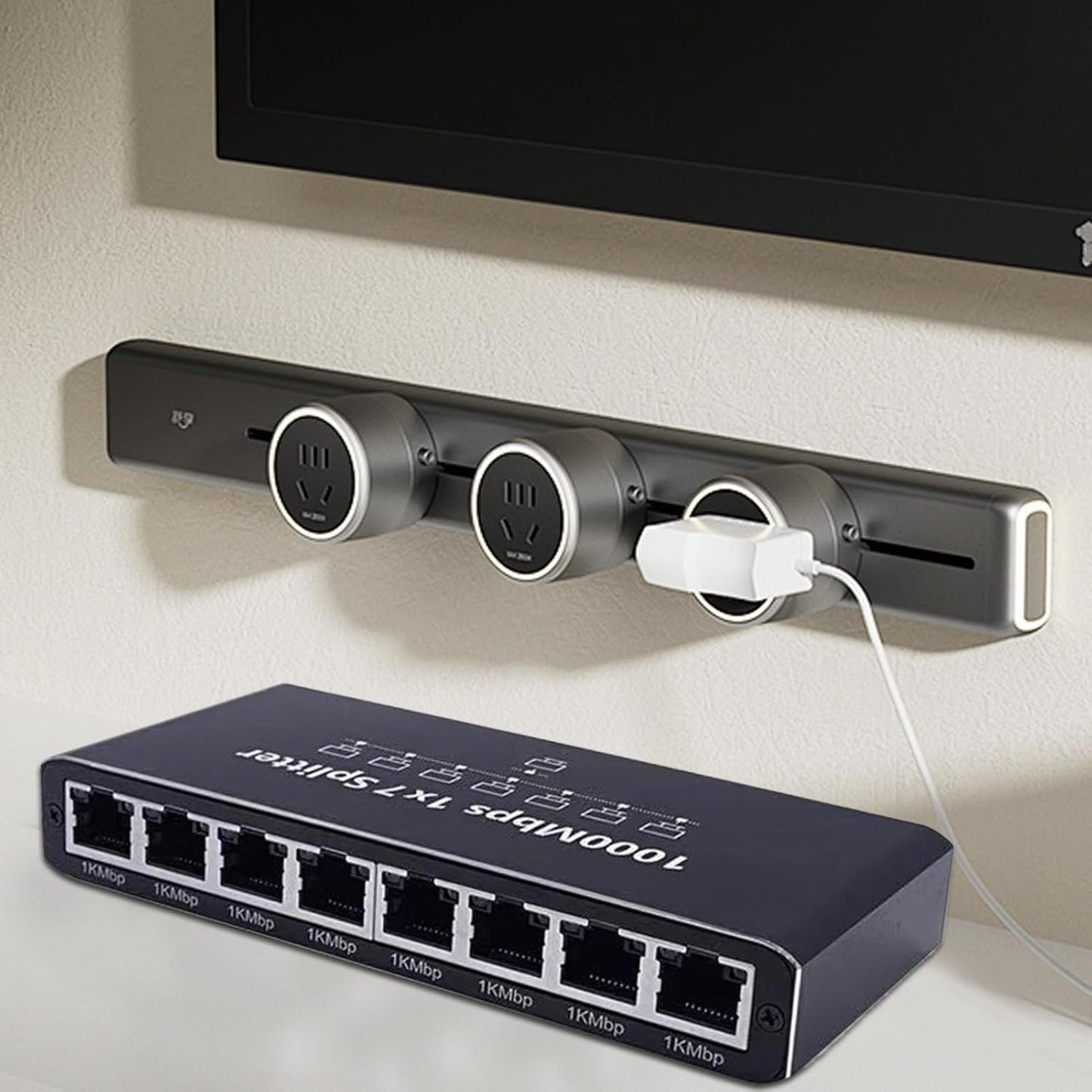 Ethernet Hub,8-Port Network Extension | 1000Mbps Adapter, Plug and Play, Portable Extender for Desktop Wall Streaming Home Laptop Outdoor TV