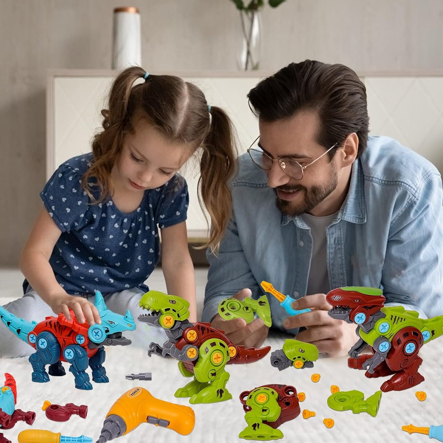 Jaoxikai Take Apart Dinosaur Toy,Educational Building Dinosaur Toy for 3 4 5 6 7 Year Old Kid Boy Girl,STEM Toy Birthday Gift Children Learning Construction Toy with 1 Electric Drill&4 Hand Drill Tool