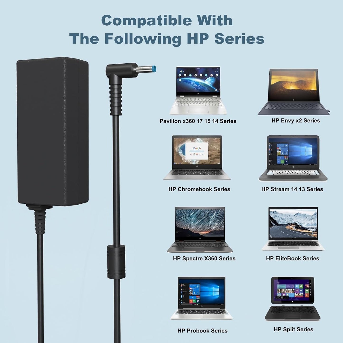 45W Charger for HP Laptop with Smart Blue Tip-Compatible with HP Stream 11 13 14 Pavilion x360 11 13 15 17 Elitebook/ProBook 430 440 450 G3 G4 G5 G6 G7 Envy/Spectre X360 13 15 Notebook Power Supply