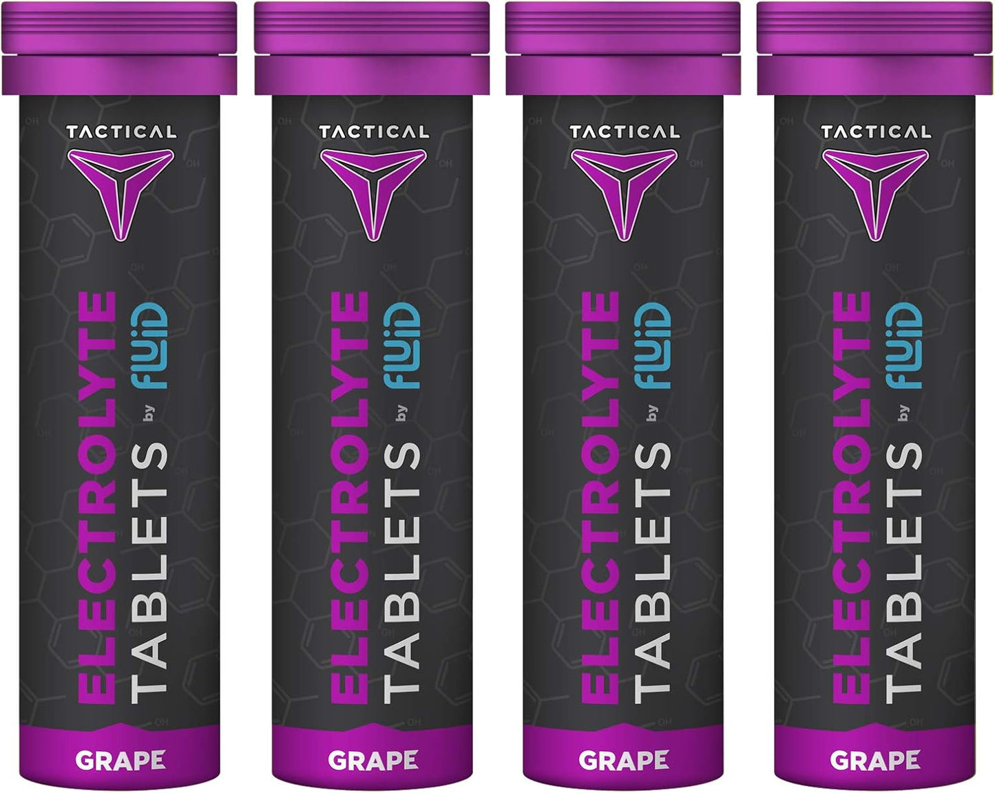 Fluid Tactical- Effervescent Hydration Tablets, Electrolyte Replacement & Dehydration Prevention, 4 Pack, 40 Tablets (Grape)
