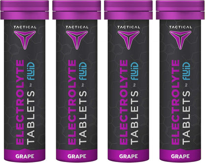 Fluid Tactical- Effervescent Hydration Tablets, Electrolyte Replacement & Dehydration Prevention, 4 Pack, 40 Tablets (Grape)