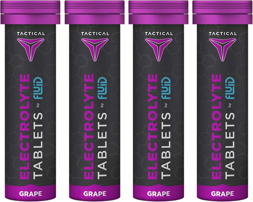 Fluid Tactical- Effervescent Hydration Tablets, Electrolyte Replacement & Dehydration Prevention, 4 Pack, 40 Tablets (Grape)