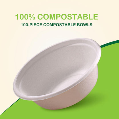 Eco Fairy 16 oz. Disposable Bowls – 100-pack Heavy-Duty, Biodegradable & Compostable Paper Bowls for Soup, Ice Cream, Salad, Cereal, and Snacks - Ideal for Parties, Catering, and Camping Trips
