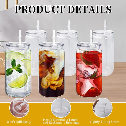 TANEMUDO 14 Pack Acrylic Mason Jars with Lids and Straws 16 oz Iced Coffee Tumbler Water Bottles Plastic Drinking Cups for Milk Juice Beverage Beer (Clear)