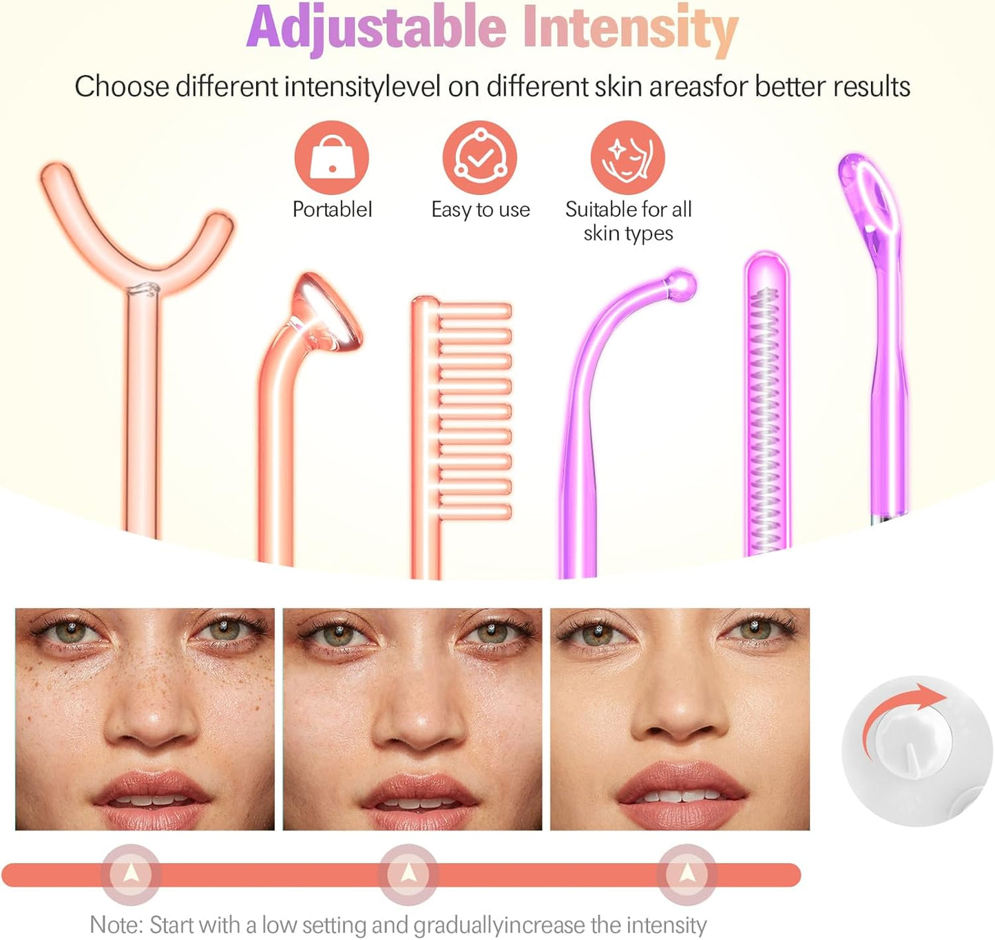 High Frequency Face Machine, 6 Pieces, Neon Gas Sticks and Argon Gas Sticks, Beauty Device for Skin Care, Acne Treatment, Skin Tightening, Wrinkle Reduction, Facial Cleanser