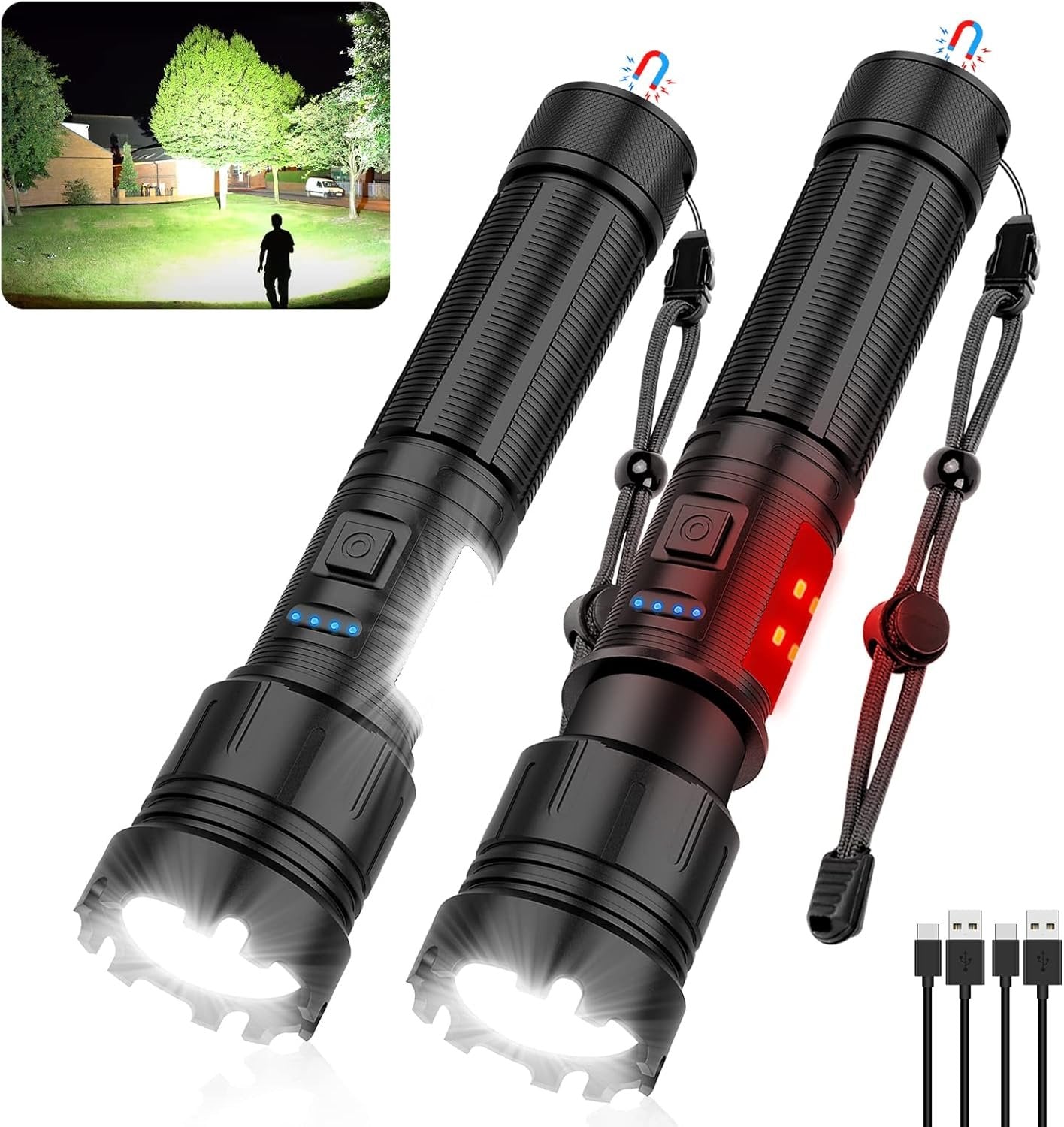 Magnetic Flashlight Rechargeable High Lumens, Super Bright LED Pocket Flash Light with COB Sidelight, Type-C, 7 Modes, Zoomable, IPX6 Waterproof Tactical Flashlights for Camping