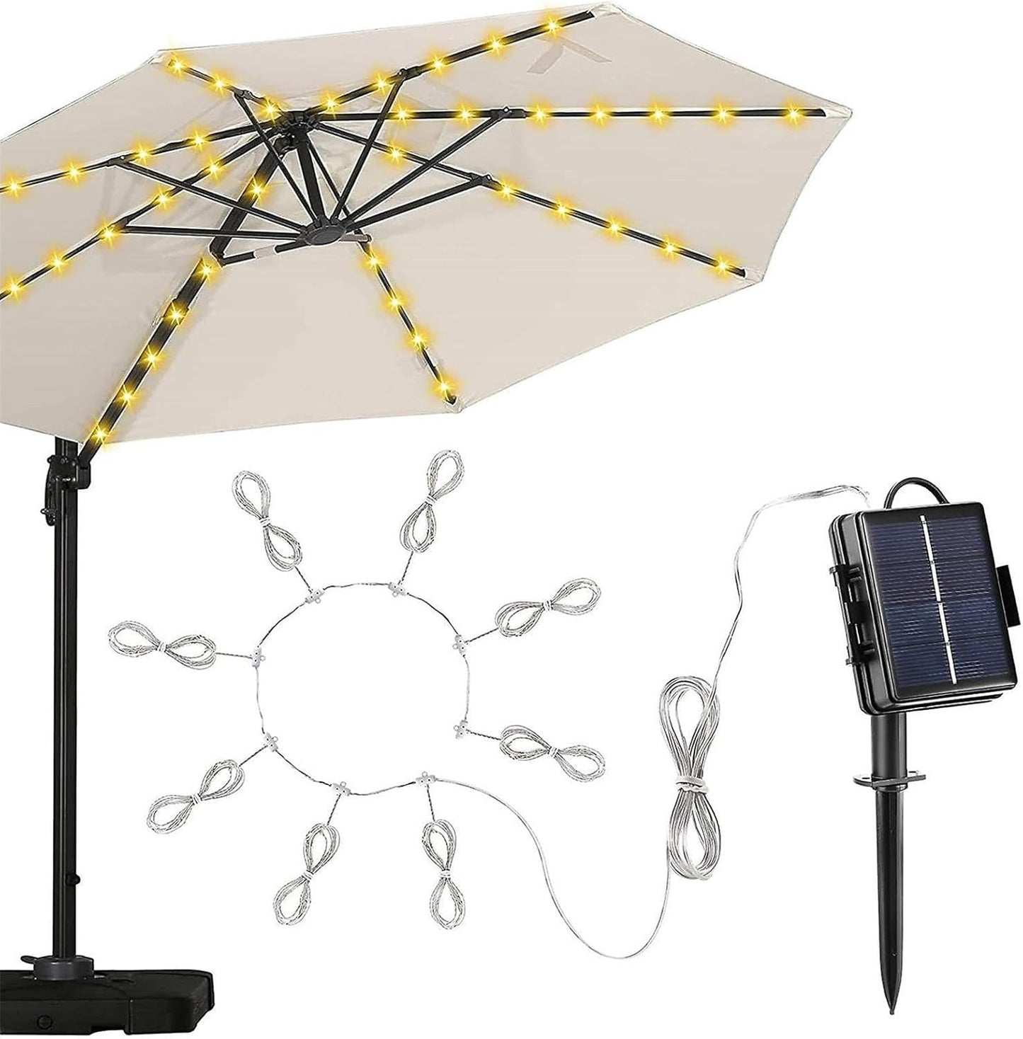 Solar Powered Umbrella Light - LED String Lamp Outdoor with Multiple Modes for Garden or Patio | Waterproof Hanging Light for Garden, Deck, Lawn, Ideal for Night Ambience and
