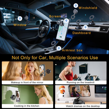 Jkoailiwi 360° Adjustable Vacuum Magnetic Suction Car Phone Holder, Swivel Locking Vacuum Phone Mount, Suction Cup Magnetic Cell Phone Holder Compatible with iPhone 16 Pro Max, Black