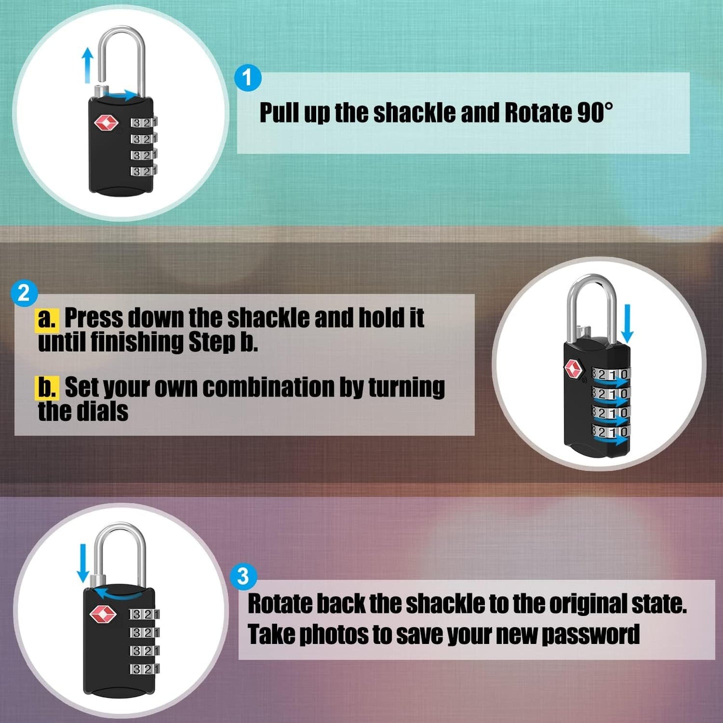 TSA Luggage Locks, Diyife 4-Digit Combination Padlocks, [Updated Version] [2 Packs] Security Suitcase Locks, Code Lock for Travel Suitcase, Luggage, Bag, Case, Backpack etc. (Black&Silver)