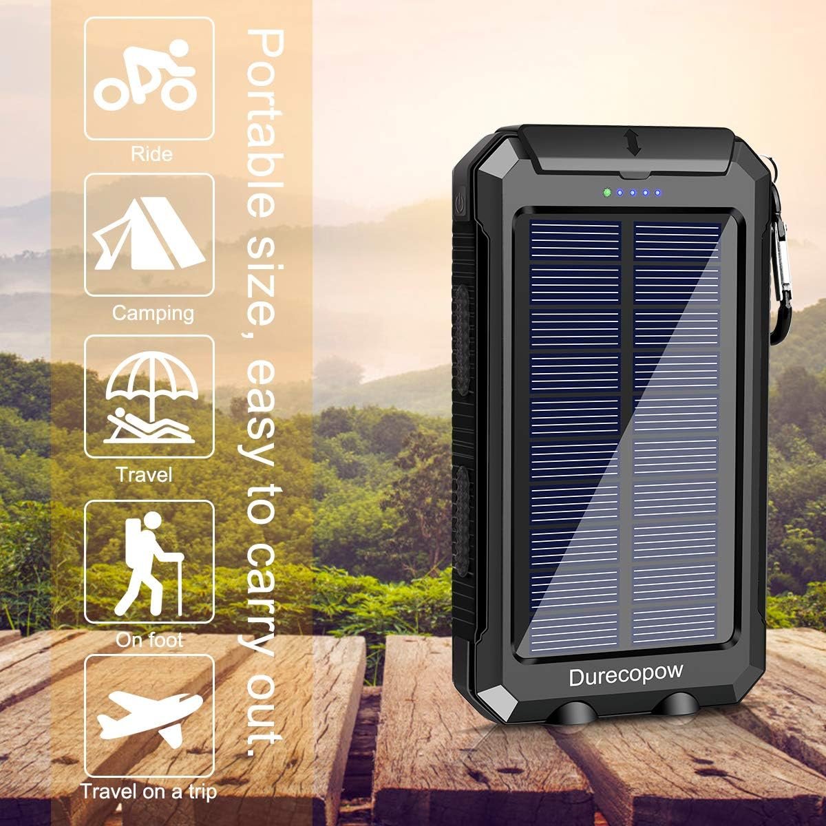 Solar Charger 20000mAh, Solar Power Bank Waterproof Portable Solar Phone Chargers Compatible with All Smartphone External Battery Pack with Dual 2 USB Port/LED Flashlights for Outdoor Camping(Blue)