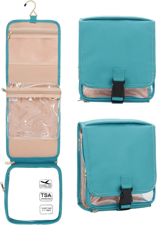 Relavel Travel Toiletry Bag for men women with Detachable TSA Approved Toiletry Bag, Compact Hanging toiletry bag with Small Carry On 3-1-1 Clear Waterproof Travel Bags for Toiletries, D-Blue, A Small
