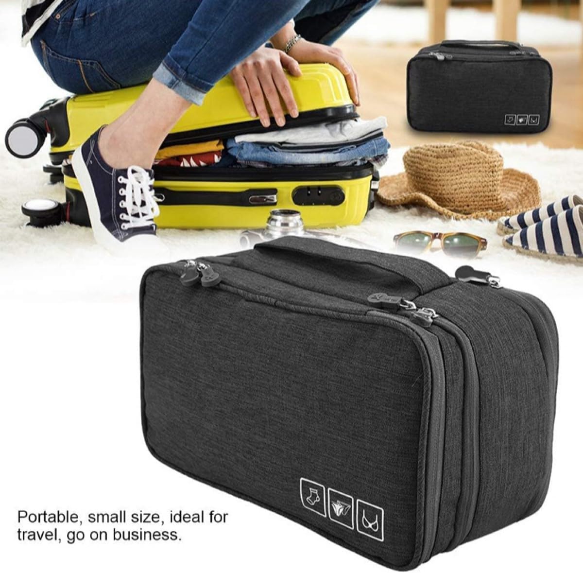 Travel Underwear Organizer, Travel Bra Organizer Bag, Used for Underwear Compartment Box, Bras, Socks, Handkerchiefs and Ties (Black)