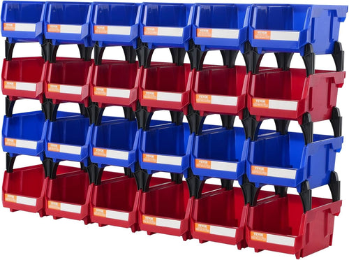 VEVOR Plastic Storage Bin, (5-Inch x 4-Inch x 3-Inch), Hanging Stackable Storage Organizer Bin, Blue/Red, 24-Pack, Heavy Duty Stacking Containers for Closet, Kitchen, Office, or Pantry Organization
