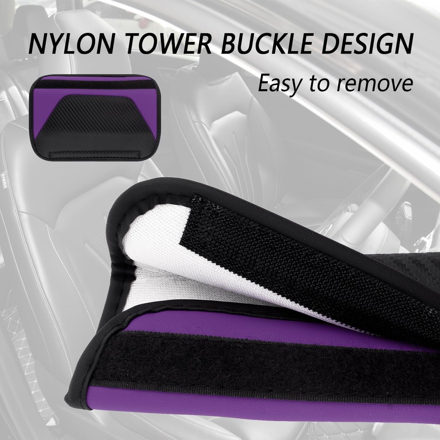 2PCS Car Seatbelt Covers,Leather Seat Belt Pad with Carbon Fiber Design for Car Decorations & Shoulder Protections,Universal Car Accessories Interior Seatbelt Cushion (Purple)