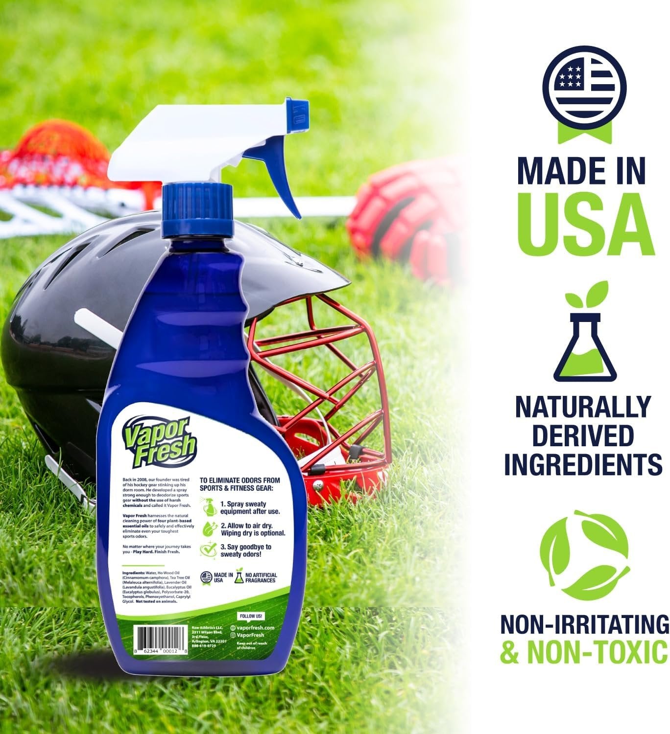 Vapor Fresh Sports Cleaner and Deodorizer, 16 Fl Oz, Hockey and Sports Gear Odor Eliminator, Boxing Glove Deodorizer, Gym Equipment Spray, Natural and Plant Based (1-Pack)