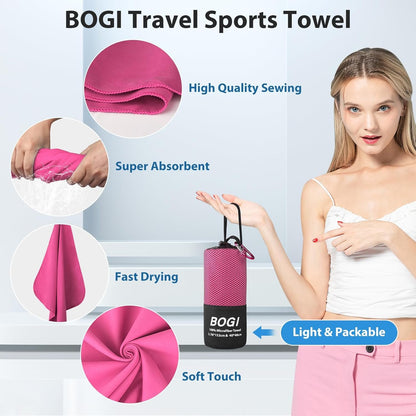 BOGI Microfiber Travel Sports Towel-Quick Dry Towel, Soft Lightweight Microfiber Camping Towel Absorbent Compact Travel Towel for Camping Gym Beach Bath Yoga Swimming Backpacking (M:40''x20''-Hpink)