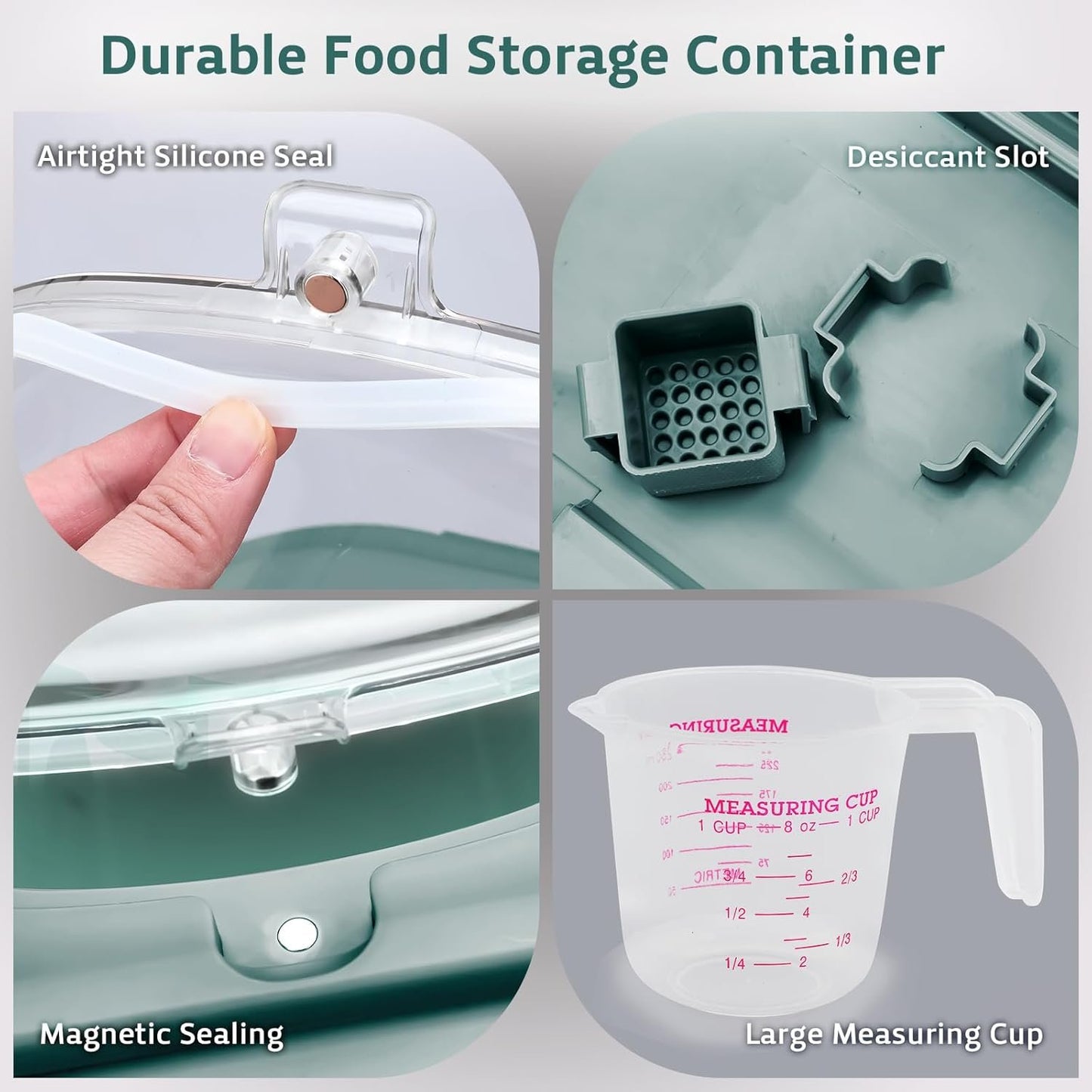 Komzon Rice Storage Containers, Collapsible 10 to 30Lbs Food Storage Bin Dispenser with Rolling Wheel and Clear Airtight Lid, BPA Free Flour, Sugar, Cereal and Dog Cat Pet food Containers