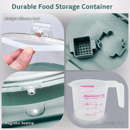 Komzon Rice Storage Containers, Collapsible 10 to 30Lbs Food Storage Bin Dispenser with Rolling Wheel and Clear Airtight Lid, BPA Free Flour, Sugar, Cereal and Dog Cat Pet food Containers