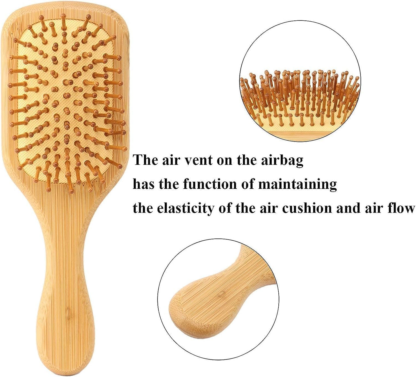 Hair Brush, 100% Natural Wooden Bamboo Air Cushion Comb, Sensitive Scalp Anti-Static Detangling Tools for Scalp Massage, Smooth Glide & Pain-Free Styling Curly/Straight/Thick Hair (Square)